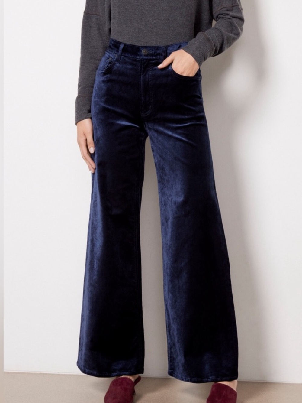 Citizens of Humanity Paloma Baggy Velvet Wide Leg Pants Navy Blue Size 29